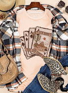 Khaki Western Poker Card Graphic T Shirt Graphic Tees ab0db694376a0a5f