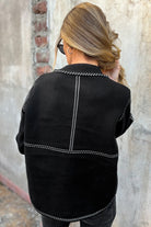 Black Bomber Contrast Trim Snap Button Long Sleeve Cardigan Cardigans ab12651cd2d94066