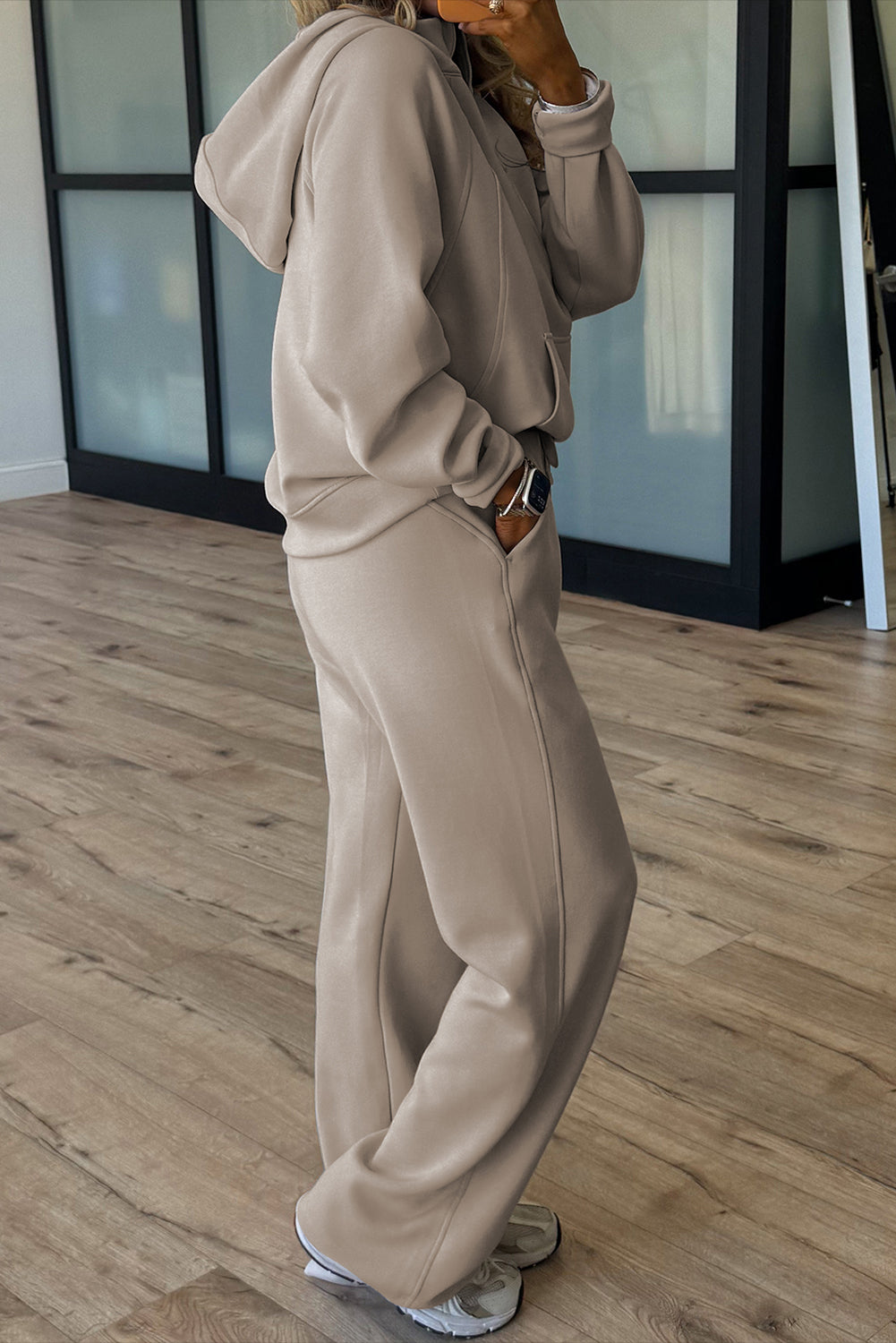 Jet Stream Half Zip Thumbhole Sleeve Hoodie Active Pants 2pcs Outfit Two Piece Pants Sets ab1907e31fba7985