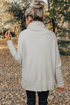 Light Grey Textured Knit Drawstring Cowl Neck Oversized Top Long Sleeve Tops ab4753e79c161ad4