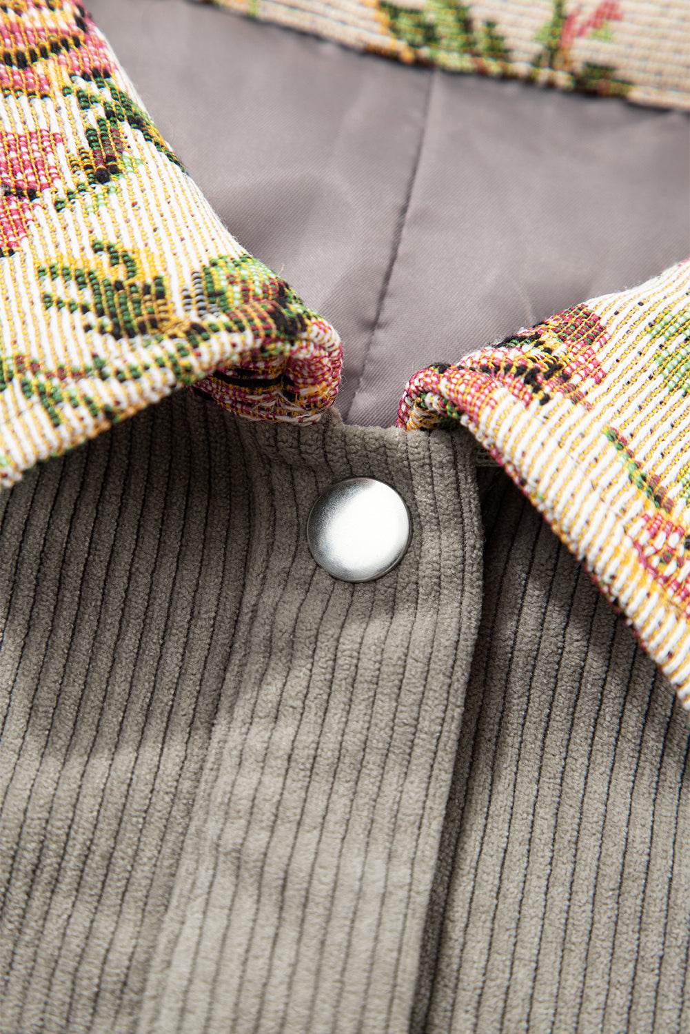 Medium Grey Corduroy Floral Patchwork Vintage Jacket Jackets ab620d0d1be839c1