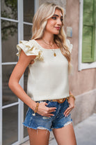 Beige Textured Bow Frilled Ruffle Sleeve Blouse Blouses aba6f9e317141c8e