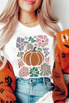 White Flower Pumpkin Distressed Heat Transfer Printing Graphic T Shirt Graphic Tees abb5e9824f69dd0d
