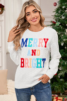 White XOXO Chenille Letter Patch Quilted Sweatshirt Sweatshirts & Hoodies abb68bc15873e907