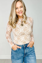 White Sheer Lace Mesh Slim Fit Long Sleeve Top Long Sleeve Tops abd04c8603e27ea0