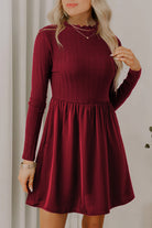 Red Dahlia Frilled Neck Ribbed Knit Patchwork Long Sleeve Mini Dress Short Dresses abf0d818e4b5e996