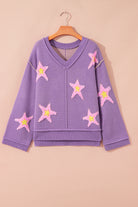 Lavendula Brushed Star Graphic V Neck Drop Shoulder Oversize Sweater Sweaters ac0816688effa6b7