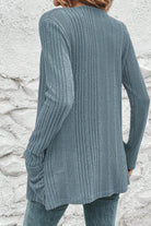 Stone Blue Ribbed Open Front Knitted Top with Pockets Cardigans ac17836afa09431f