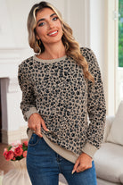 Brown Ribbed Trim Leopard Print Long Sleeve Top Long Sleeve Tops ac274d25f81c269d