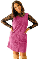 Rose Red Corduroy Exposed Seam Sleeveless Mini Dress Short Dresses ac44bd80cbd013c0