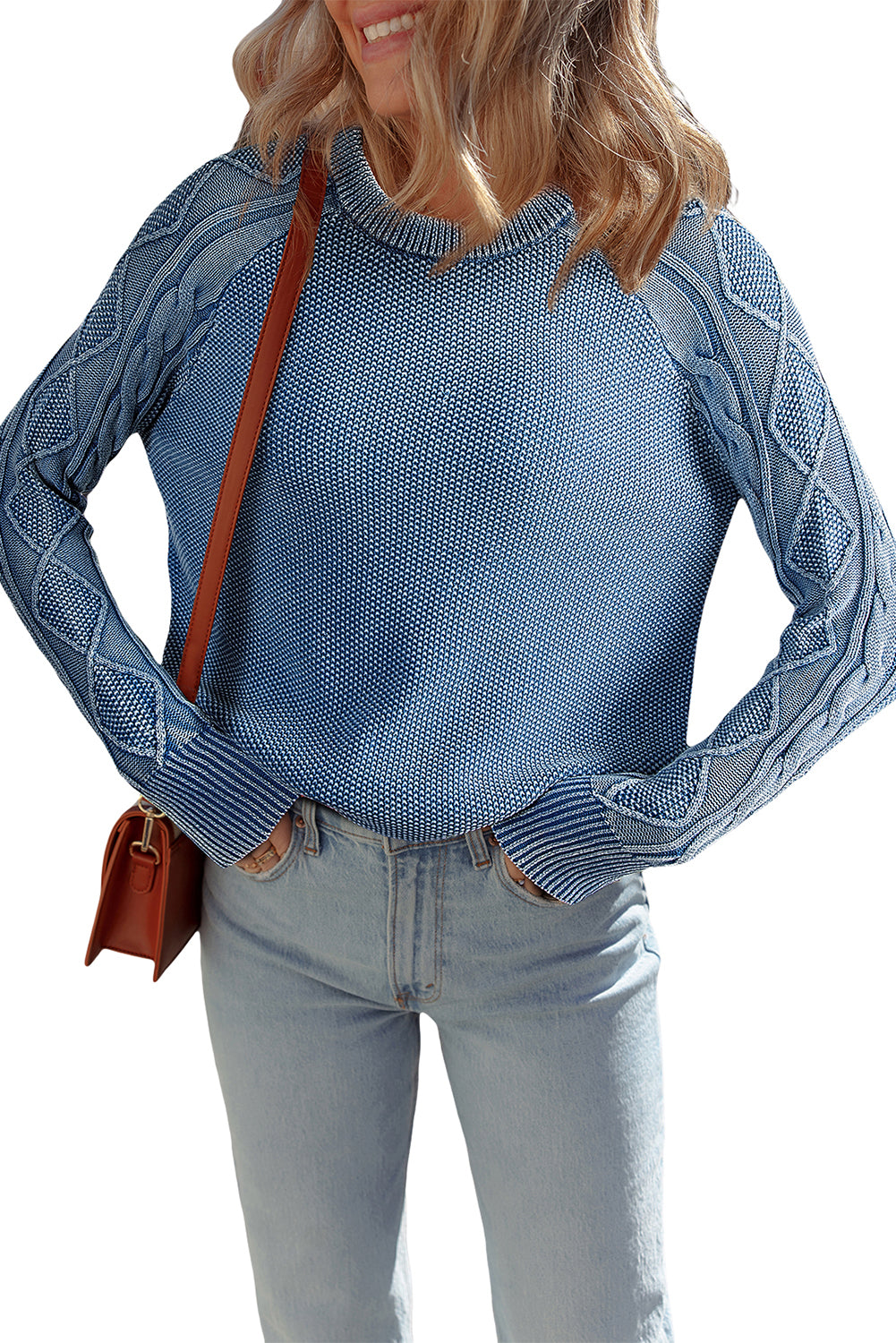 Ashleigh Blue Cable Knit Raglan Sleeve Casual Sweater Sweaters ac8fe5e028f6547c