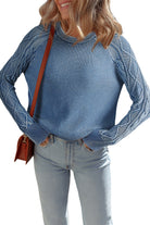 Ashleigh Blue Cable Knit Raglan Sleeve Casual Sweater Sweaters ac8fe5e028f6547c