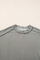 Medium Grey Crinkle Rib Knit Exposed Seam Round Neck T-shirt T Shirts acc0a0a7960e2049