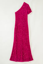 Pitaya Pink One Shoulder Thigh High Split Bodycon Sequin Gown Maxi Dresses acfd74d03dce953f