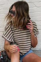 Green Stripe Textured Side Slit Crew Neck T Shirt T Shirts ad3f2e8dba3cbbbe