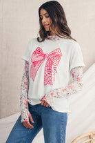 White Leopard Bowknot Graphic Crew Neck Tee Graphic Tees ad5a163a25d1479c