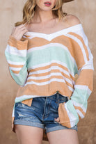 Multicolor Colorblock Stripe V Neck Split Sweater Sweaters ad807b5a66947ea1