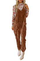 Chicory Coffee Velvet Adjustable Straps Patched Pocket Sleeveless Jumpsuit Jumpsuits ad83c93e0b6d5349