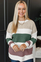 Green Mixed Texture Knit Striped Color Block Loose Sweater Sweaters adac6dd94c370fb1