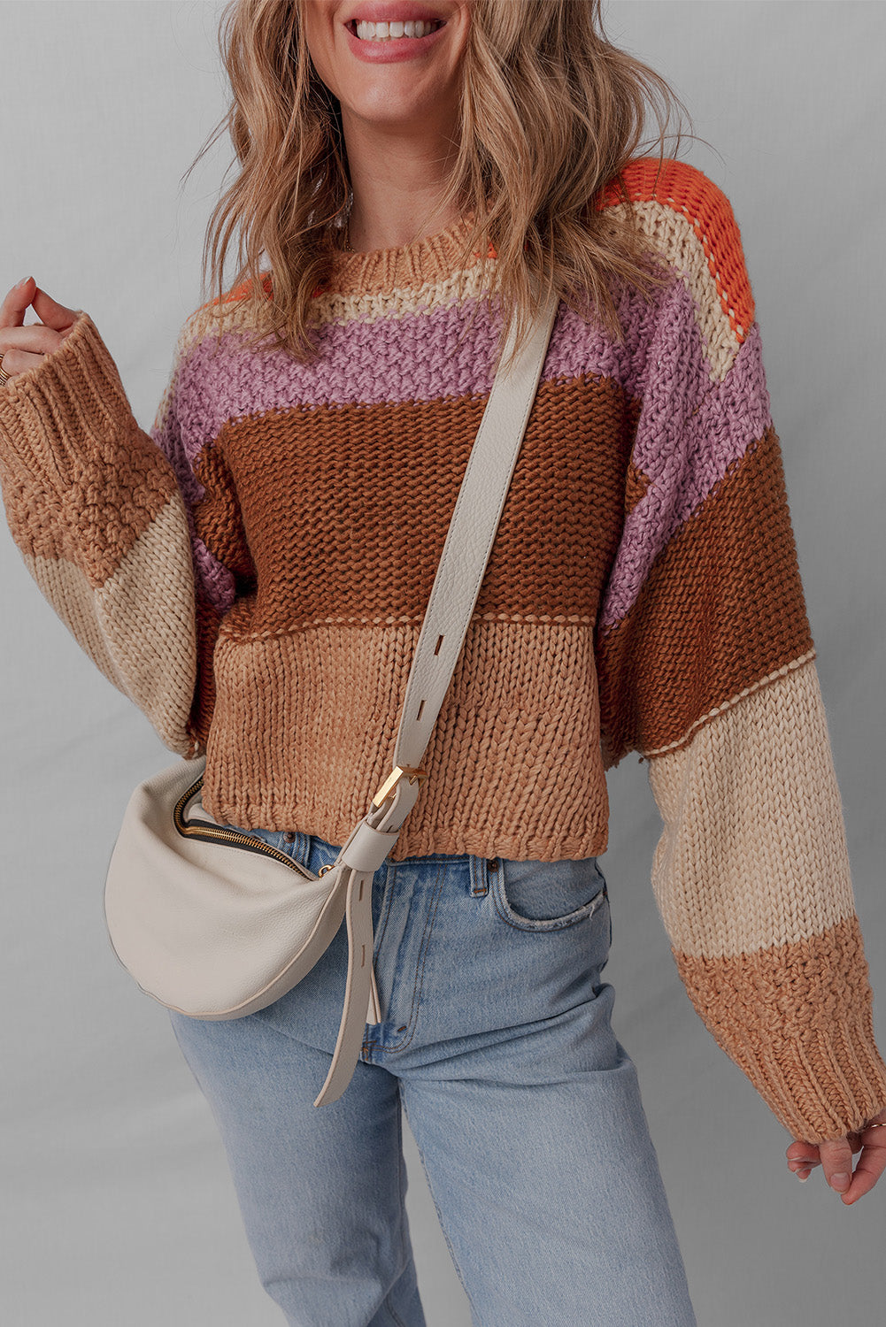 Multicolour Cropped Colorblock Knitted Sweater Sweaters adccd536ede170ce