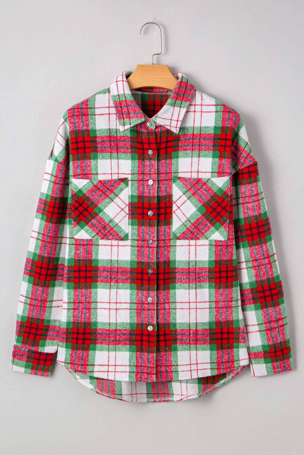 Khaki Christmas Plaid Casual Flannel Shacket Jackets add320513013143d