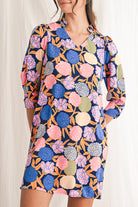 Navy Blue Hydrangea Floral V Neck Puff Sleeve Dress Short Dresses add5707c2bff5d98