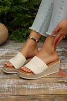 White Boho Woven One Band Wedge Slippers Slides Shoes + Flip Flops ade9711889636858