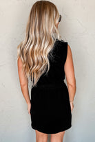 Black Terry Zipped Collar Sleeveless Drawstring Waist Mini Dress Short Dresses ae0648f915d42e10