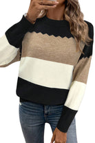 Black Colorblock Crew Neck Drop Shoulder Sweater Sweaters ae1312e5f1c2b1fe