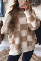Parchment Checkered Pattern Ribbed Trim Knit Baggy Sweater Sweaters ae2fc922951933f9