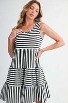 Rose Stripe U Neck Sleeveless Loose Fit Mini Dress Short Dresses ae381ec103996ad3