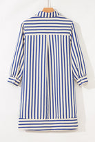 Blue Striped Collared Half Button Side Pockets Loose Fit Mini Dress Short Dresses ae5e98e3e42cab7a