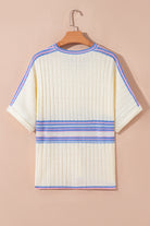White Striped V Neck Dolman Sleeve Knit Sweater Sweaters ae6391dfc29d2836