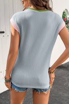 Pink Colorblock Corded Crew Neck Tee T Shirts ae891715057889ff