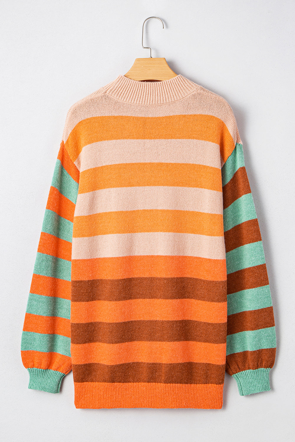 Orange Striped Colorblock High Neck Drop Shoulder Cozy Sweater Sweaters ae8cbbabbddce085