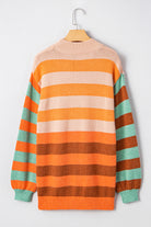 Orange Striped Colorblock High Neck Drop Shoulder Cozy Sweater Sweaters ae8cbbabbddce085