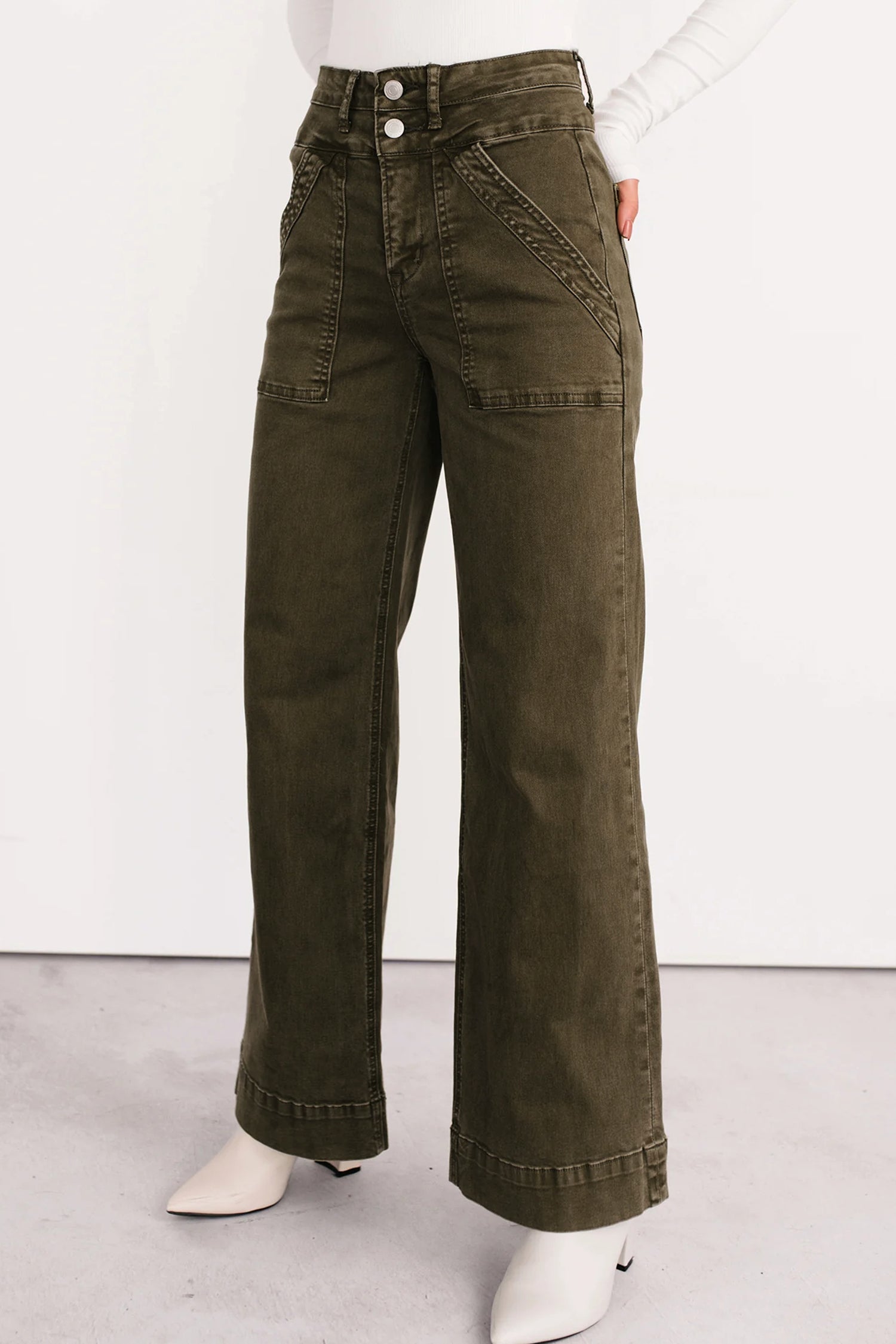 Jungle Green Double Waistband Loose Straight Jeans Jeans ae95f3b2fa6fa796
