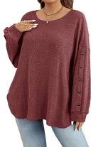 Wild Ginger Plus Size Ribbed Button Decor Long Sleeve Top Plus Size Tops aec736a7cf95ea4e