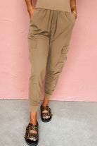 Medium Grey Elastic High Waist Pocketed Cargo Jogger Pants Pants aef44e1b9fda74d2