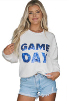 White Sequins GAME DAY Graphic Round Neck Sweater Sweaters aefa8a991dfa8774