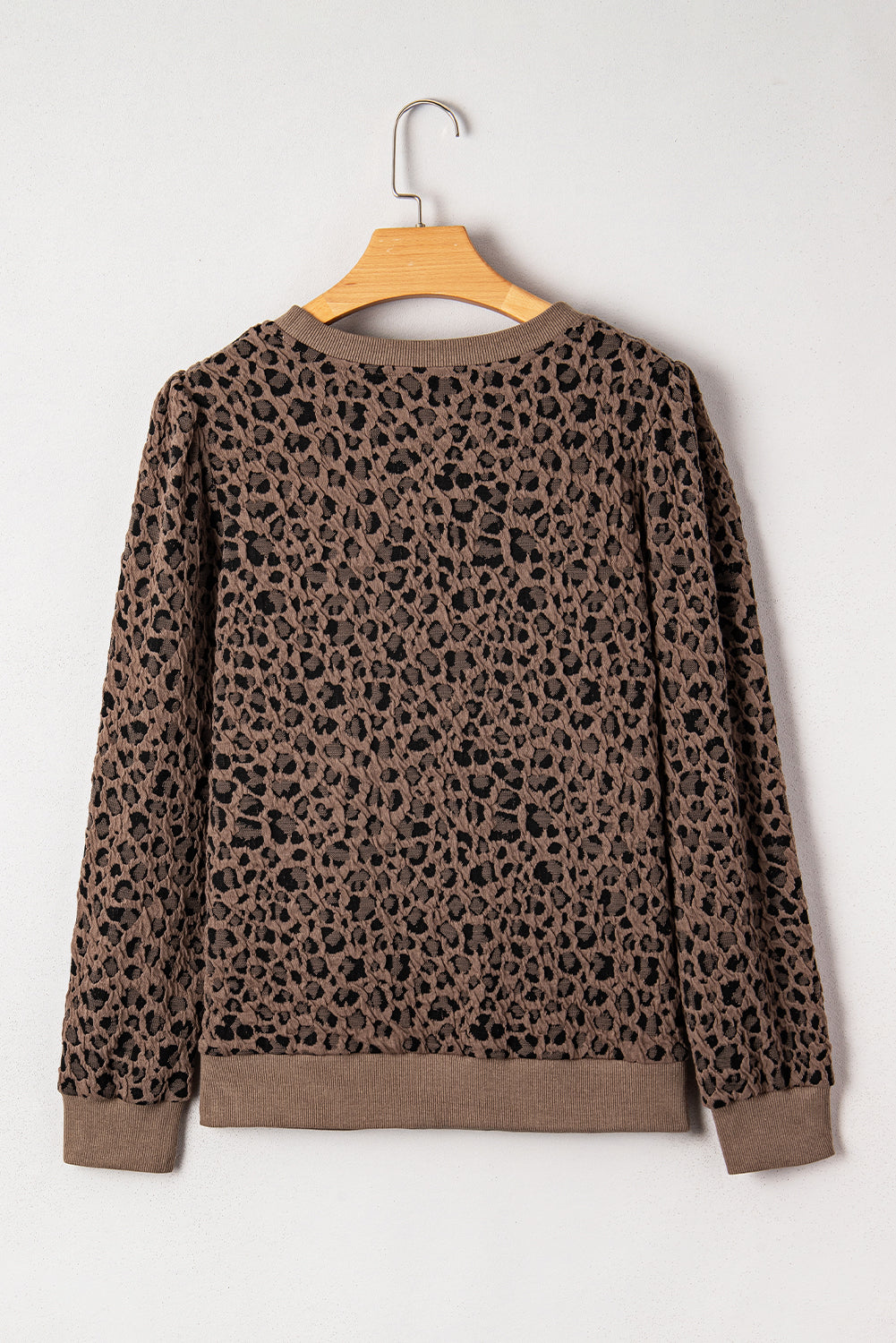 Brown Ribbed Trim Leopard Print Long Sleeve Top Long Sleeve Tops af8e2b5ea9bc8a31