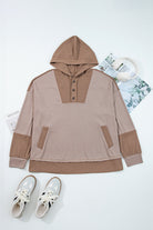 Goat Waffle Patchwork Plus Size Pocketed Hoodie Plus Size Tops afd26188c36188dd