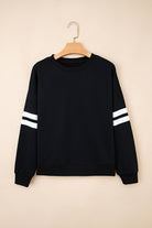White Preppy Striped Sleeve Loose Sweatshirt Sweatshirts & Hoodies aff0a30e78854312