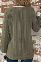 Moss Green Rib Texture Contrast Trim Round Neck Long Sleeve Top T Shirts aff20634629a8662