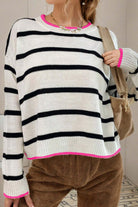 White Stripe Contrast Trim Drop Shoulder Sweater Sweaters aff895ae278af815