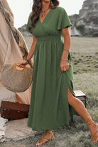 Green Surplice Neckline Smocked High Waist Plus Size Maxi Dress Plus Size Dresses b00361e992d09278