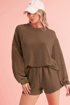 Carbon Grey Corded Long Sleeve Top and High Waist Shorts Set Two Piece Shorts Sets b0041c3d124245c6