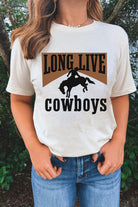White LONG LIVE Cowboys Western Heat Transfer Printing Graphic Loose Tee Graphic Tees b006443997f96ccd