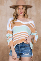 Multicolor Colorblock Stripe V Neck Split Sweater Sweaters b00c55d40fda8a59