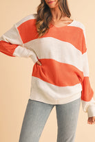 Orange Colorblock V Neck Side Slits Sweater Sweaters b034f6175b9af827